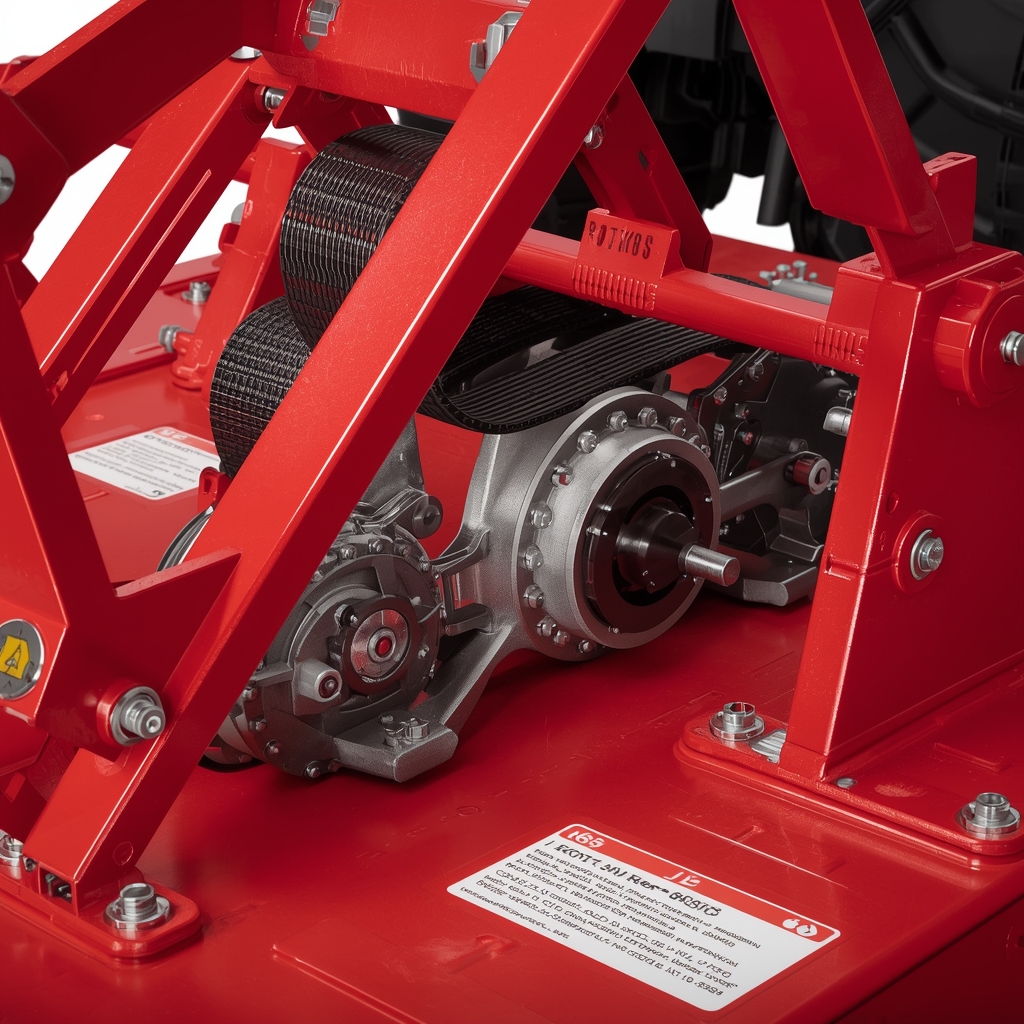 Detalji konstrukcije rotacione kosilice ROTKOS 165 – prenos, remen i čelično kućište